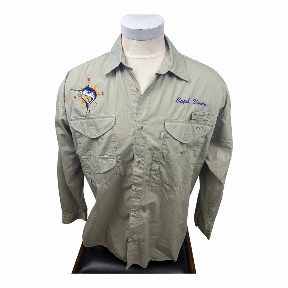 Columbia Fishing Shirt Mens XL Marlin Compass Embroidered Capt Vince Long Sleeve
